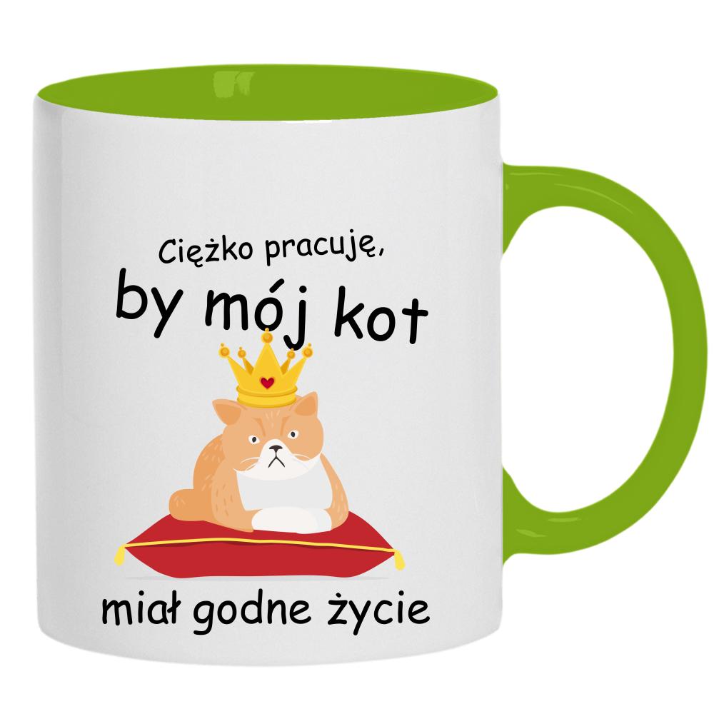 Ciężko pracuję. By mój kot kubek ucho kolor kolor zielony