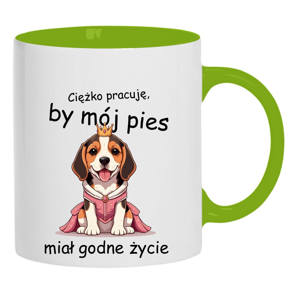 Ciężko pracuję By mój pies kubek ucho kolor kolor zielony