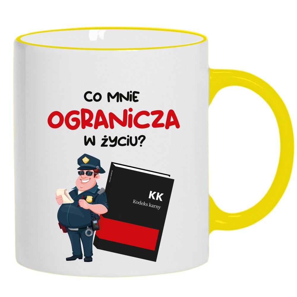 Co mnie ogranicza w życiu? kubek żółty uchwyt i rant kolor czarny