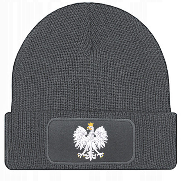 Czapka zimowa z Orzełkiem czapka zimowa kolor czapka zimowa szara