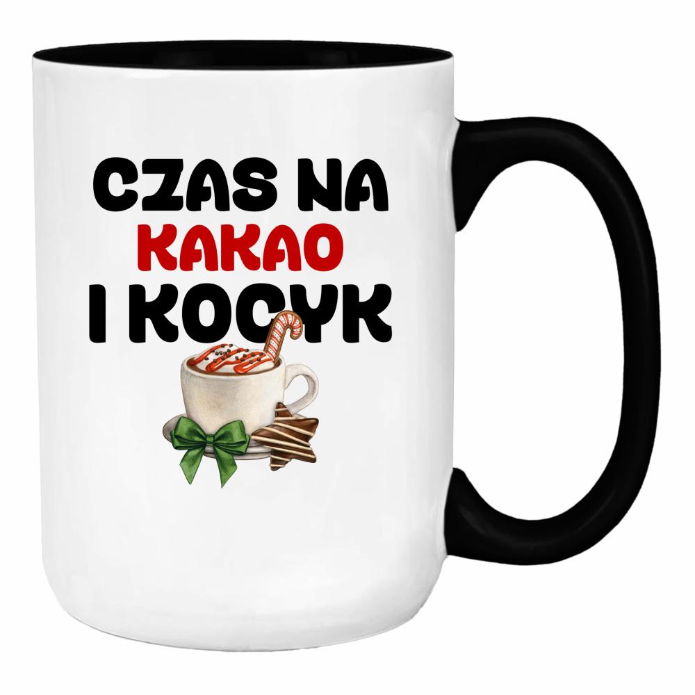 Czas na kakao i kocyk duży kubek ucho kolor kolor koszulka piaskowy