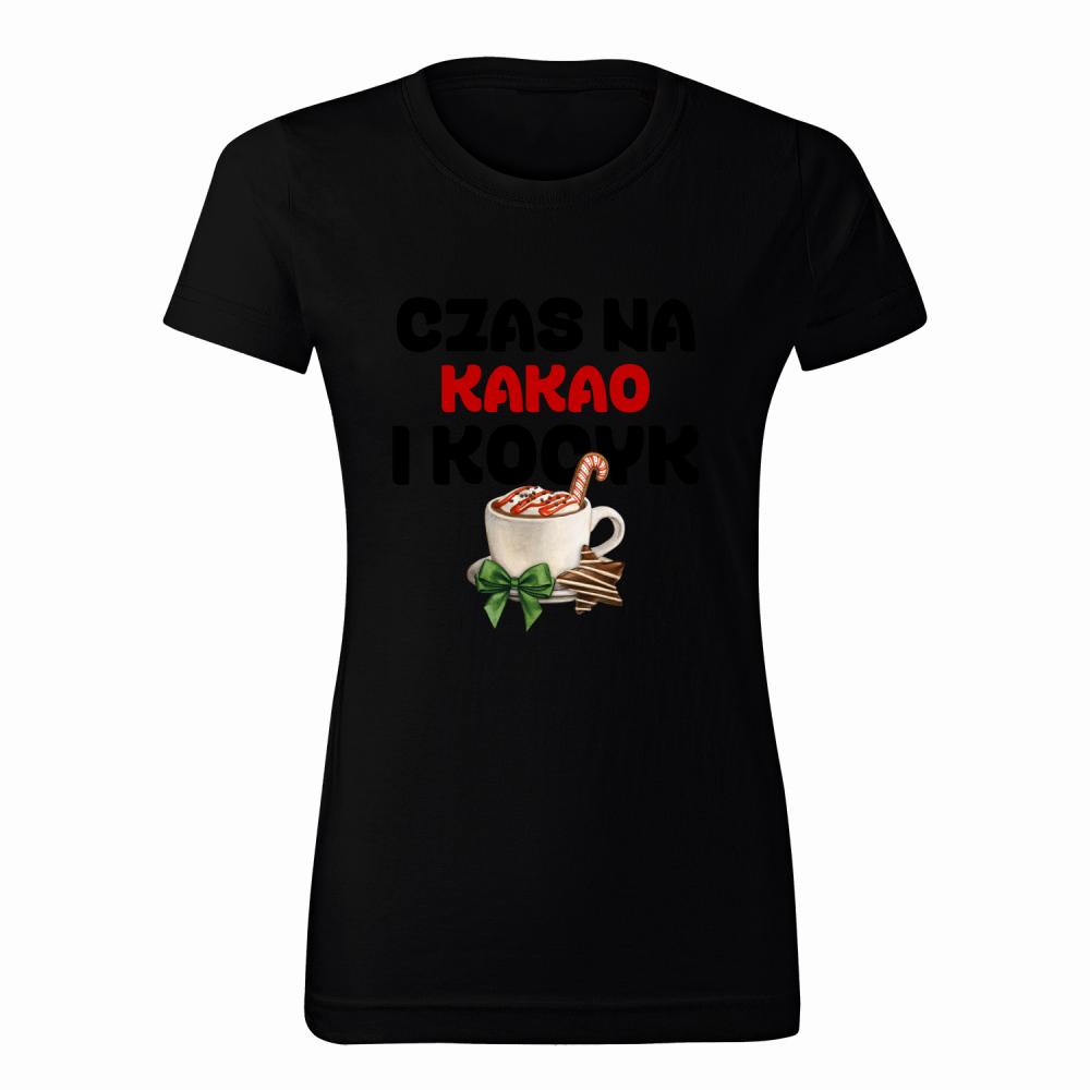 Czas na kakao i kocyk koszulka damska kolor czarny