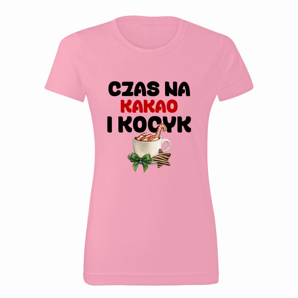 Czas na kakao i kocyk koszulka damska kolor koszulka różowa