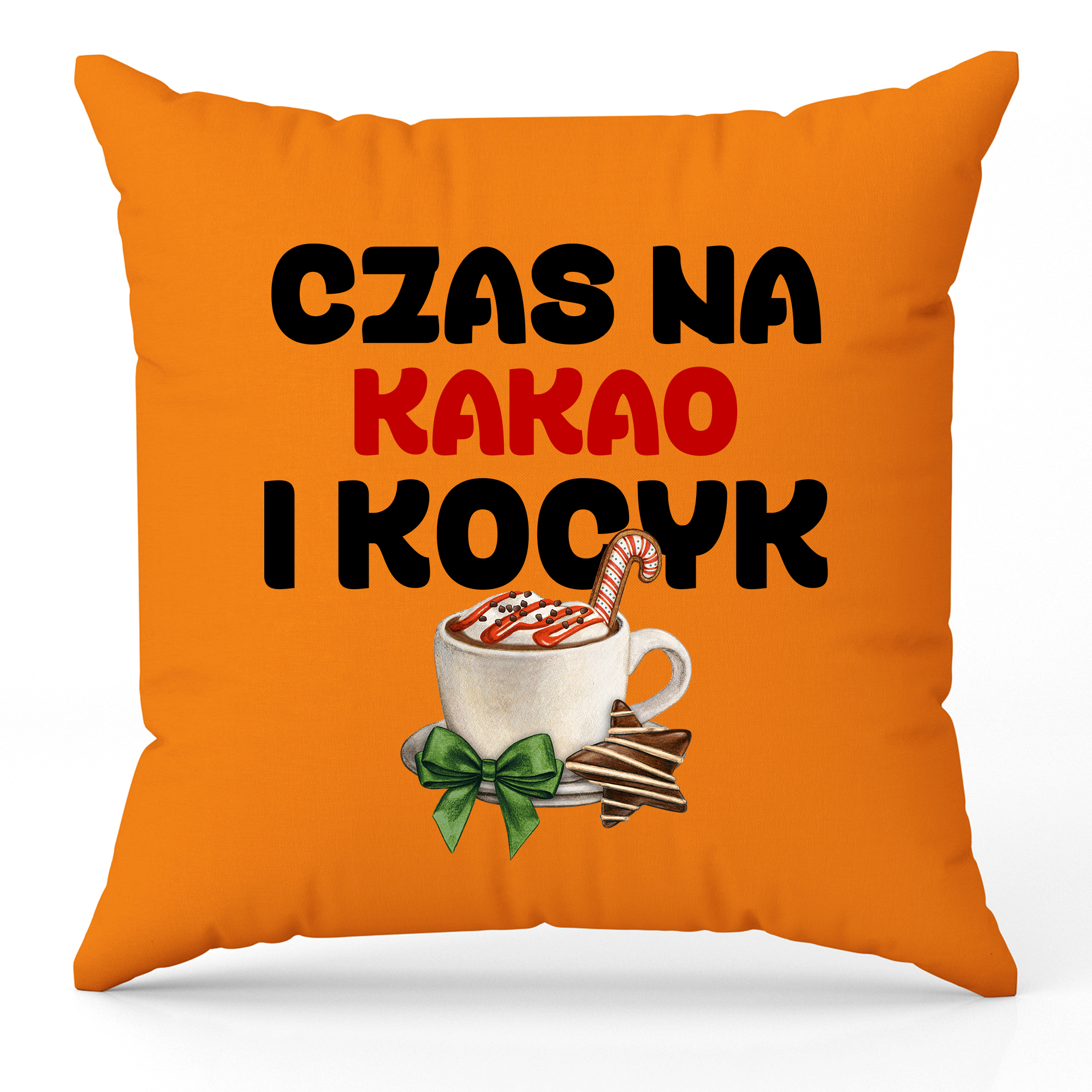 Czas na kakao i kocyk poduszka kolor pomarańczowy poduszka