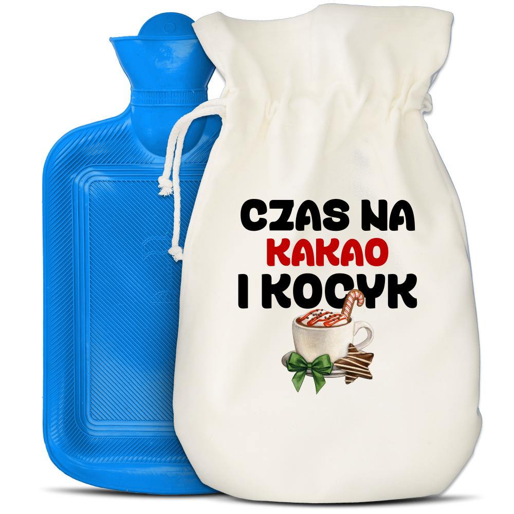 Czas na kakao i kocyk termofor niebieski kolor różowy