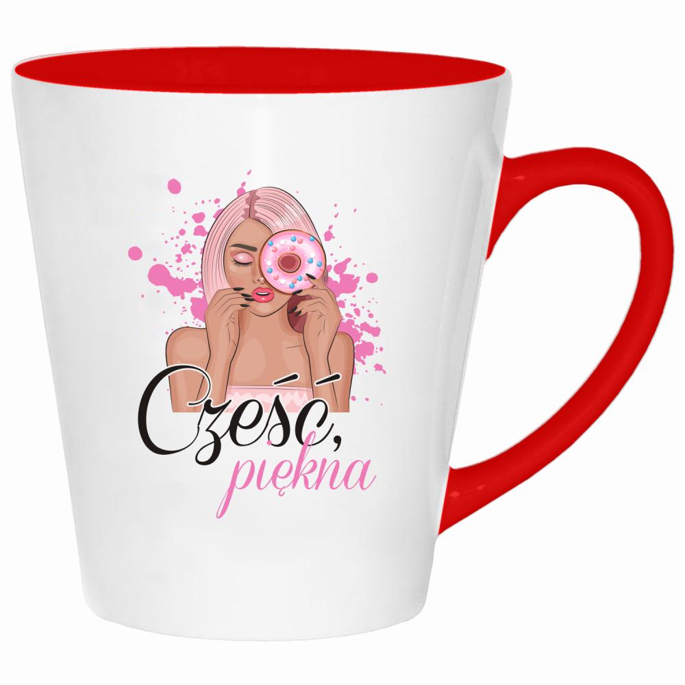 Cześć piękna kubek latte kolor czerwony latte