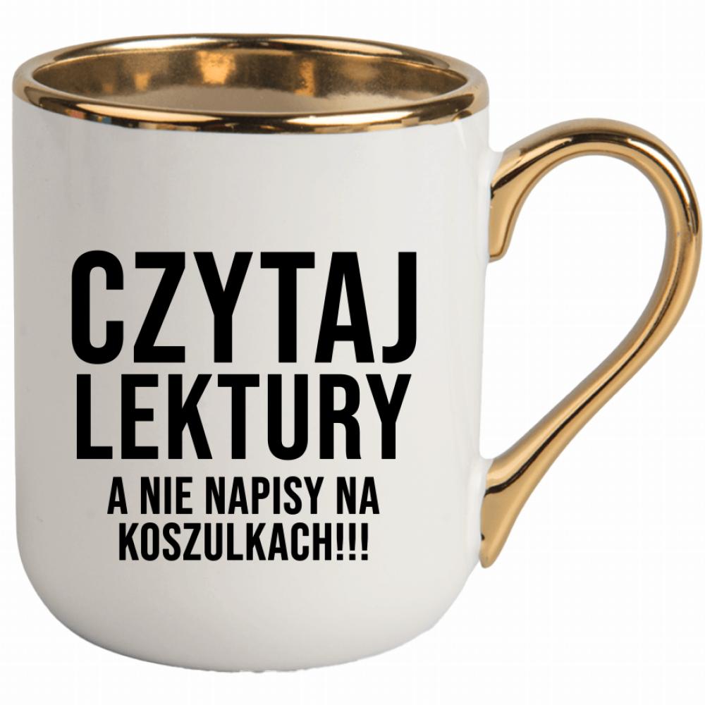 Czytaj lektury, a nie napisy na koszulkach kubek elegant biały kolor niebieski