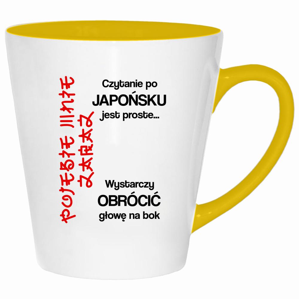 Czytanie po japońsku jest proste po#ebie mnie kubek latte kolor żółtyy