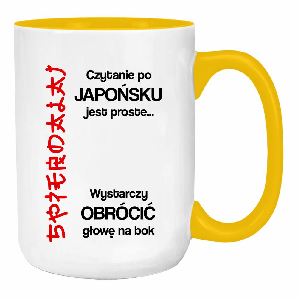 Czytanie po japońsku jest proste spie#dalaj duży kubek ucho kolor kolor żółty