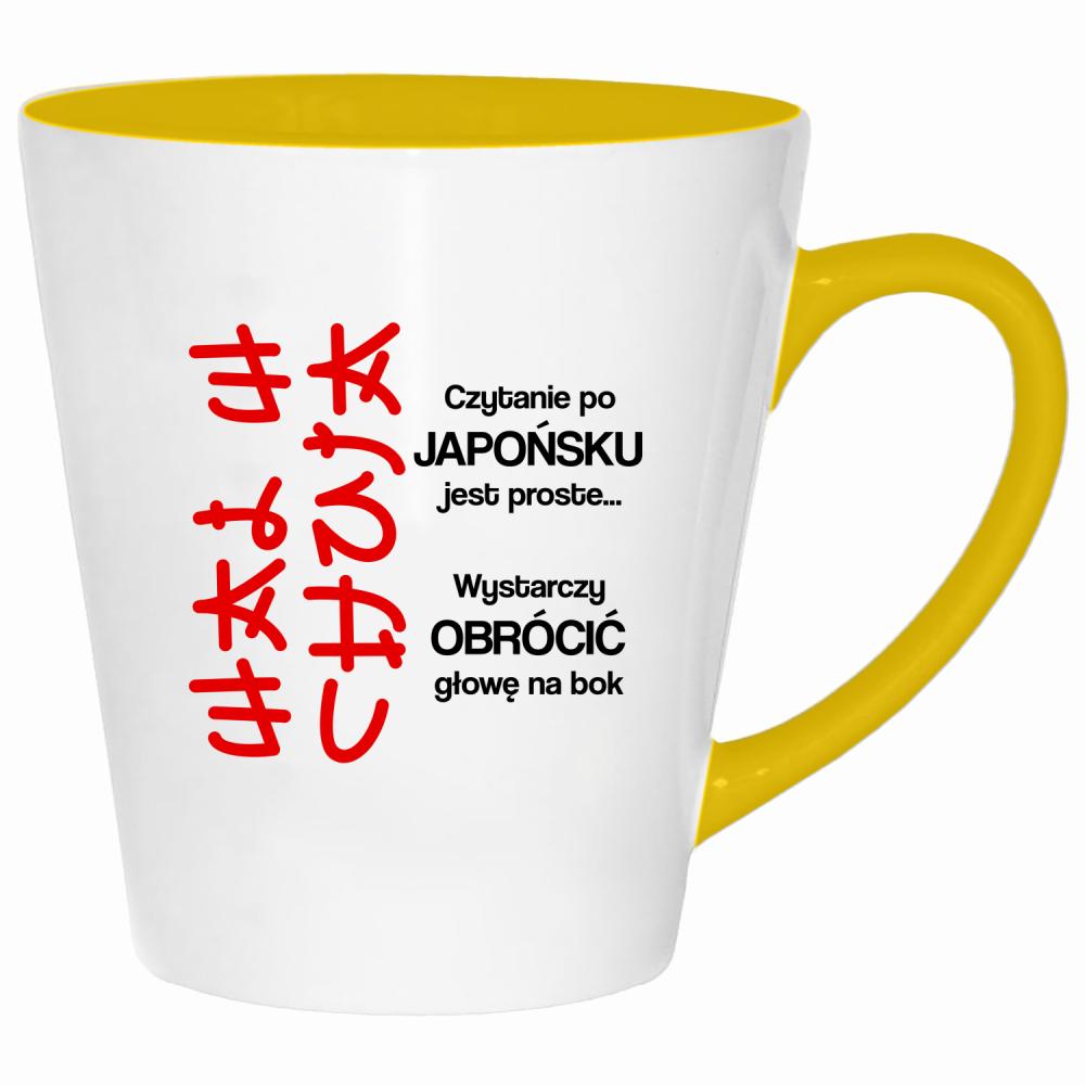 Czytanie po japońsku jest proste wal w ch#ja kubek latte kolor żółtyy