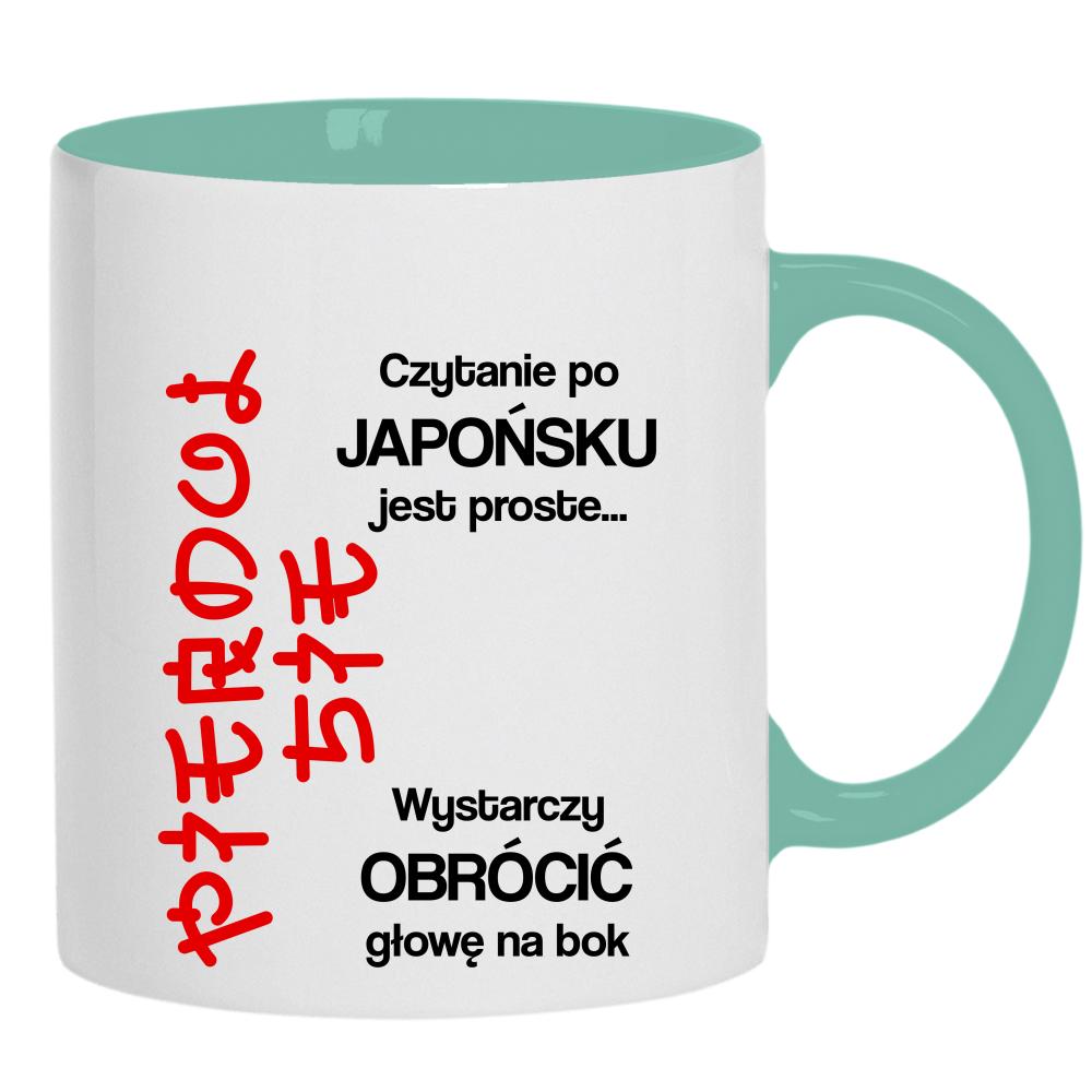 Czytanie po japońsku jest proste kubek ucho kolor kolor miętowo zielony