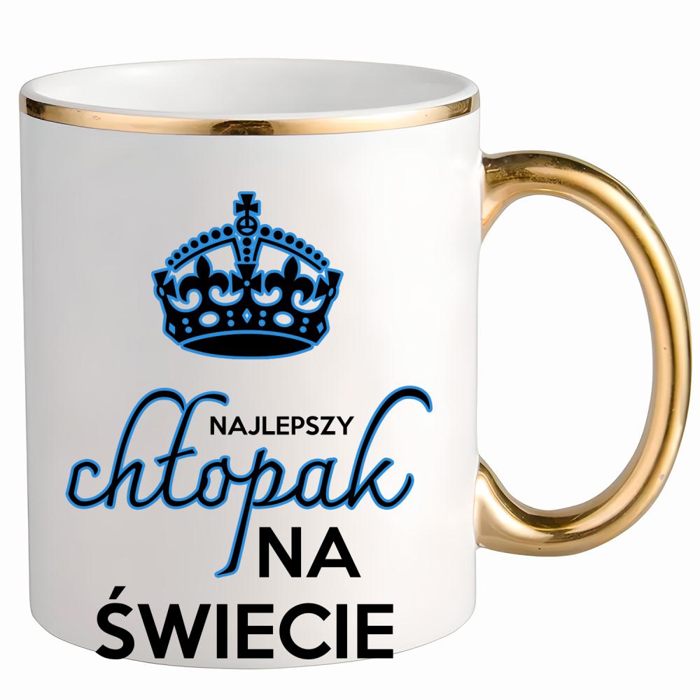 Dla najlepszego chłopaka na świecie! kubek ze złotym uchem i rantem kolor różowy