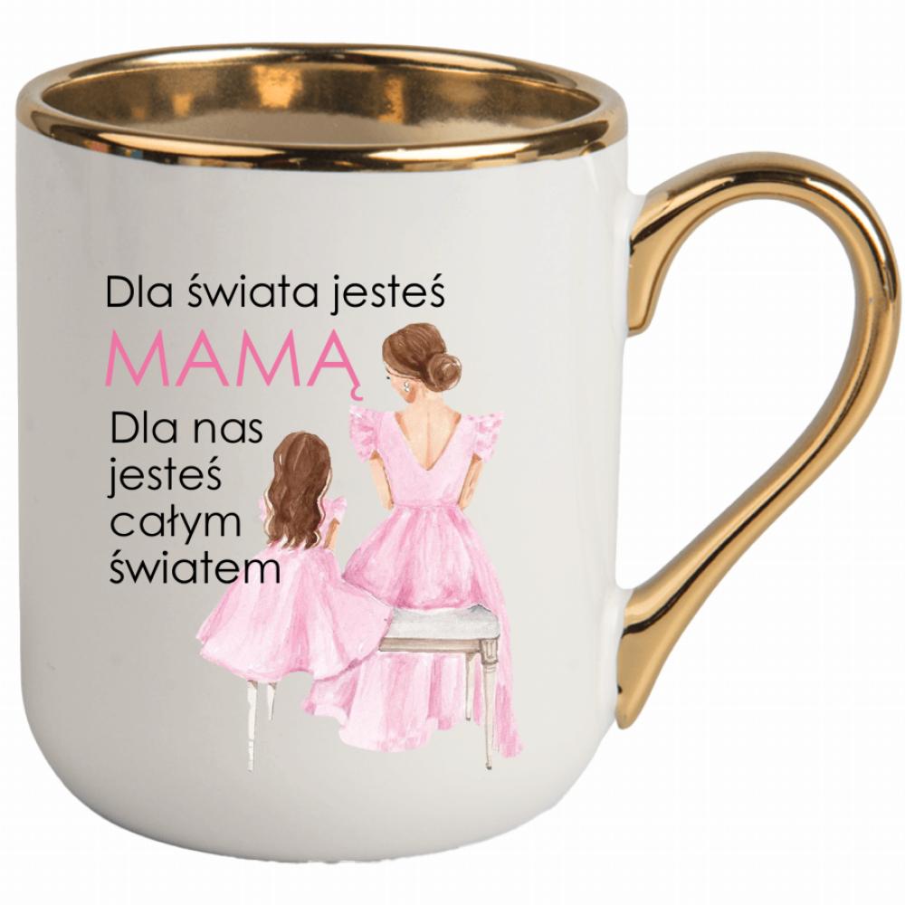 Dla świata jesteś mamą kubek elegant biały kolor różowy