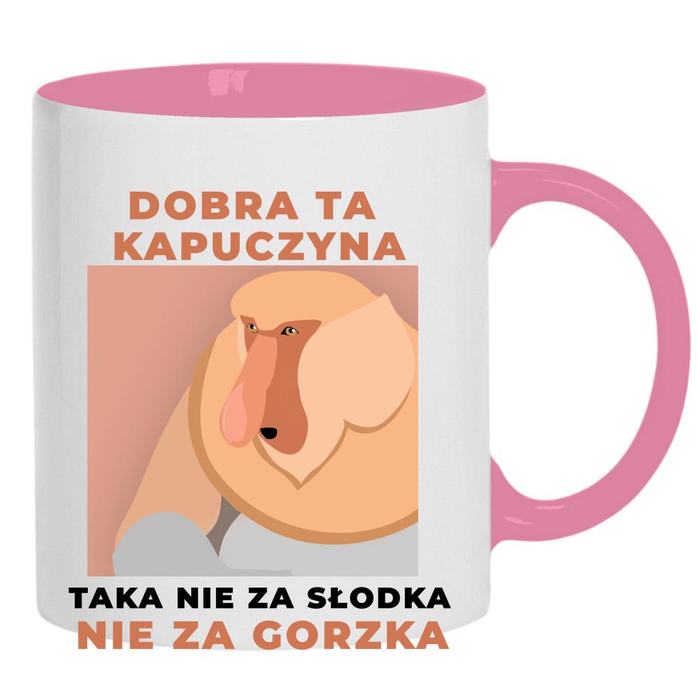 Dobra ta kapuczyna nie za słodka nie za gorzka kubek ucho kolor kolor różowy