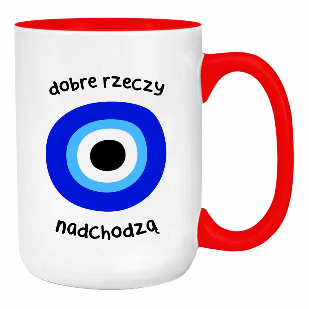 Dobre rzeczy nadchodzą duży kubek ucho kolor kolor red