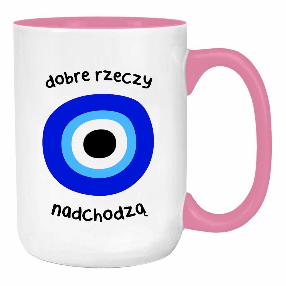 Dobre rzeczy nadchodzą duży kubek ucho kolor kolor różowy