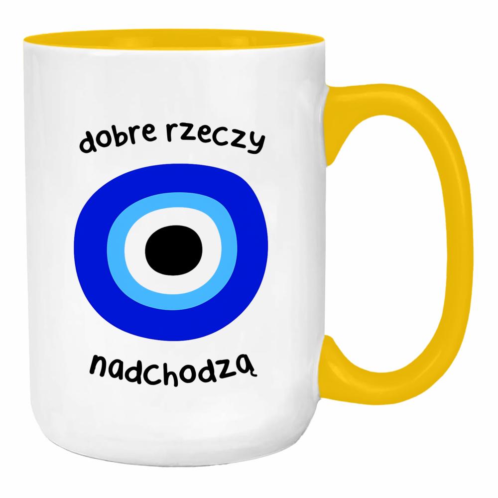 Dobre rzeczy nadchodzą duży kubek ucho kolor kolor żółty