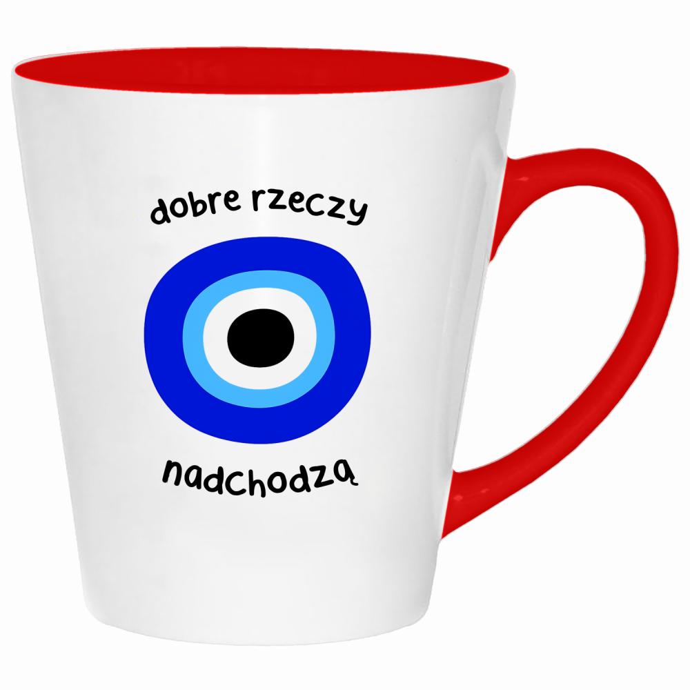 Dobre rzeczy nadchodzą kubek latte kolor czerwony latte