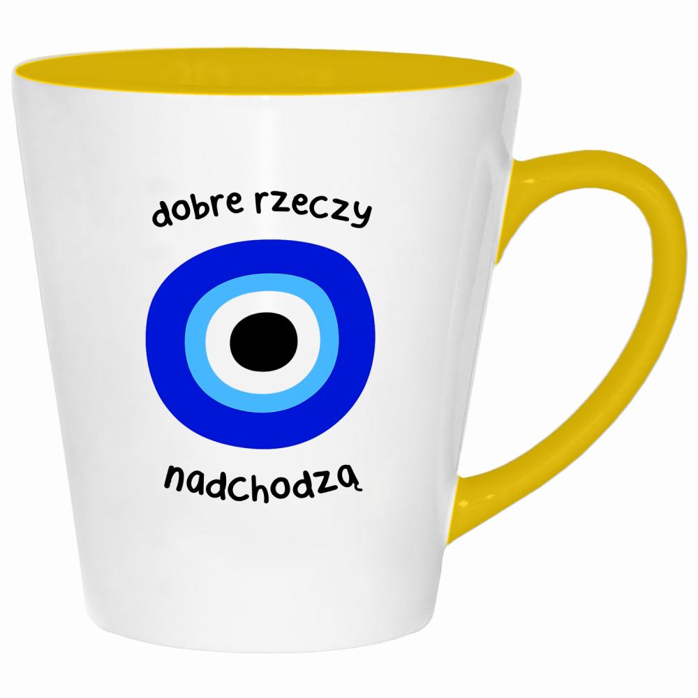 Dobre rzeczy nadchodzą kubek latte kolor żółtyy