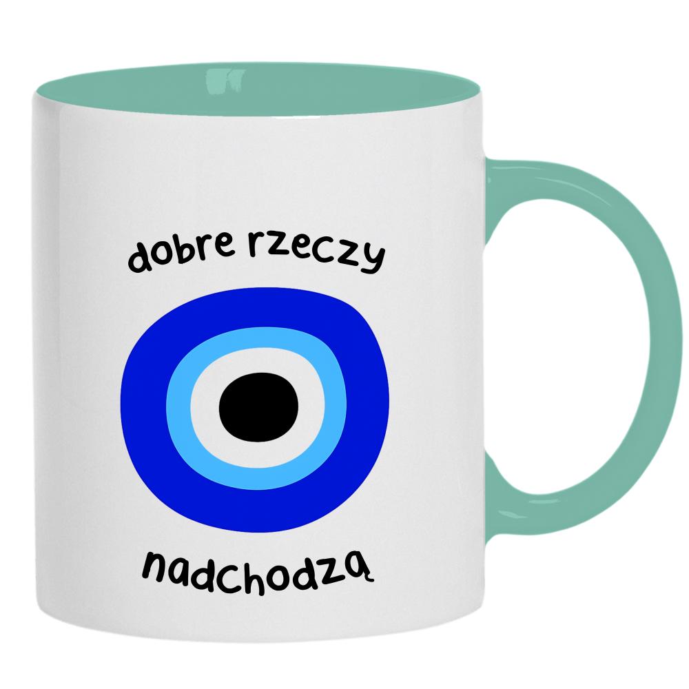 Dobre rzeczy nadchodzą kubek ucho kolor kolor miętowo zielony