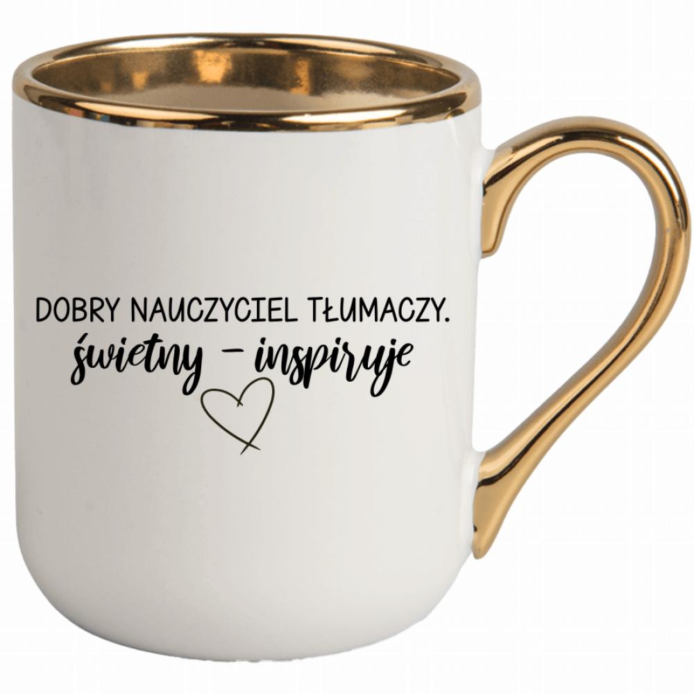 Dobry nauczyciel tłumaczy, świetny inspiruje kubek elegant biały kolor zielony 2