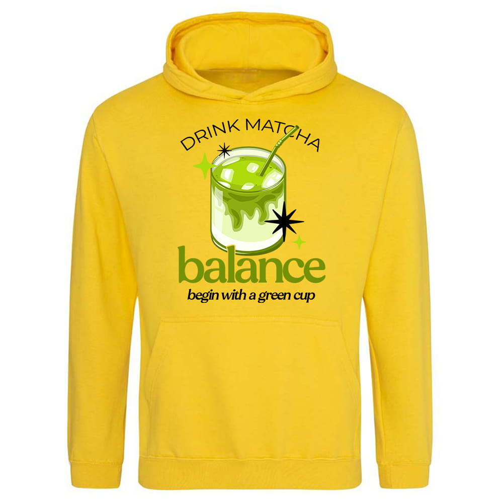 DRINK MATCHA – BALANCE bluza damska z kapturem kolor sun yellow