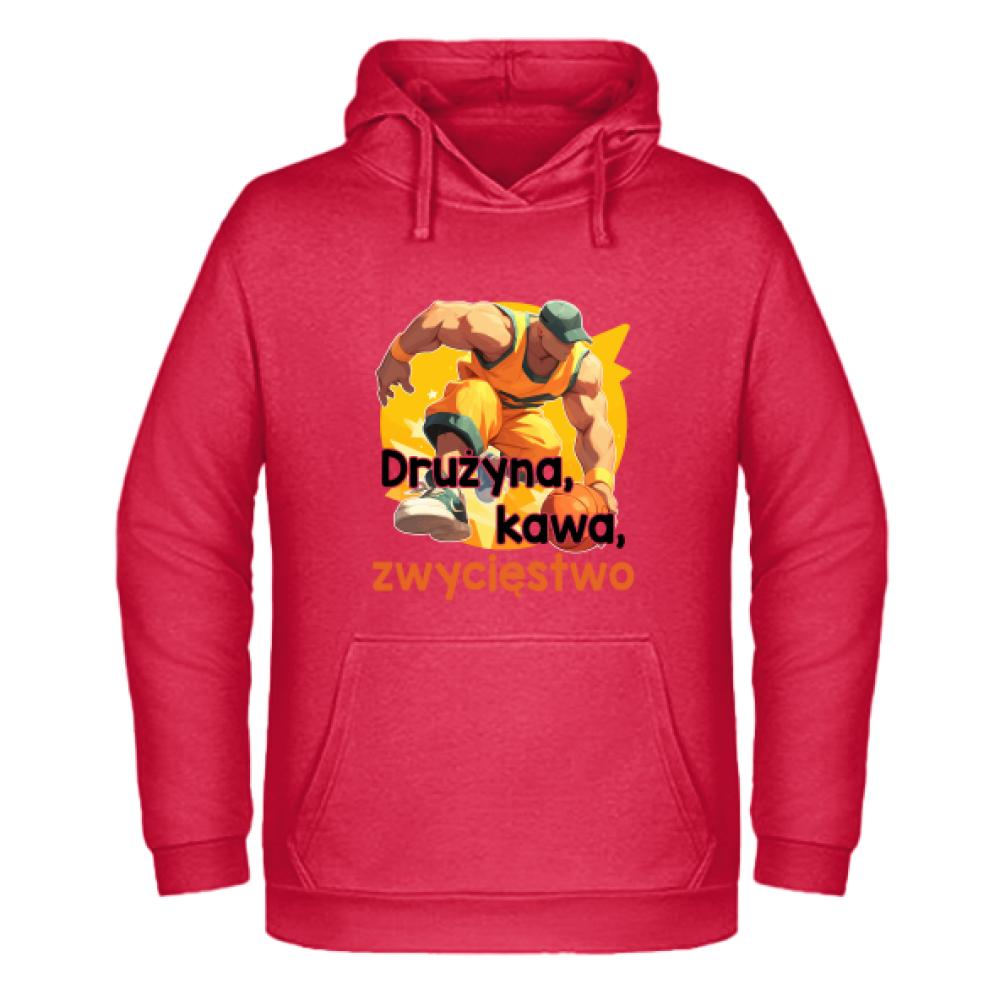 Drużyna, kawa, zwycięstwo bluza męska z kapturem kolor czerwony