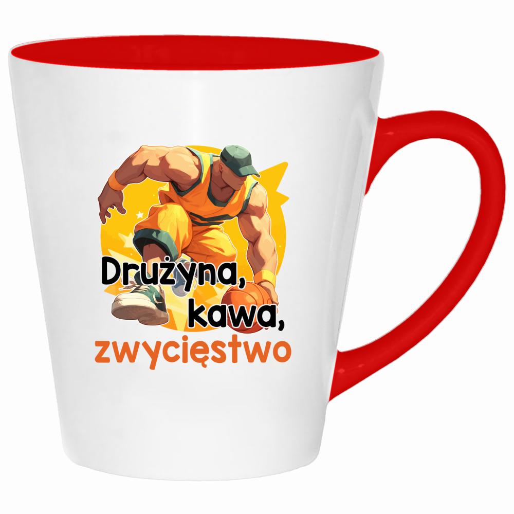 Drużyna, kawa, zwycięstwo kubek latte kolor czerwony latte