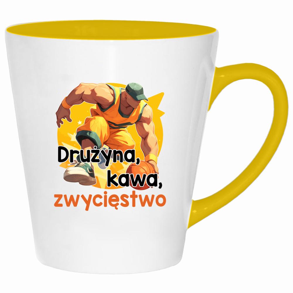 Drużyna, kawa, zwycięstwo kubek latte kolor żółtyy