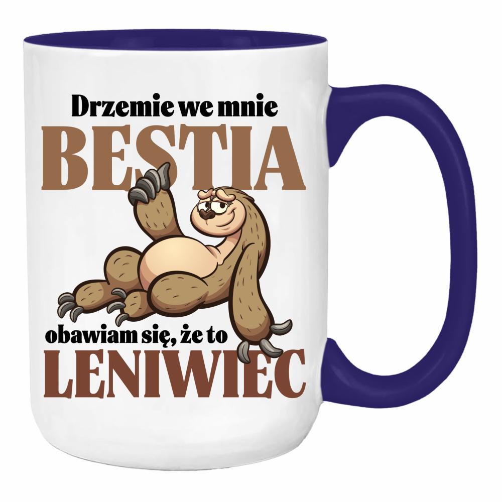 Drzemie we mnie bestia obawiam się to leniwiec duży kubek ucho kolor kolor navy