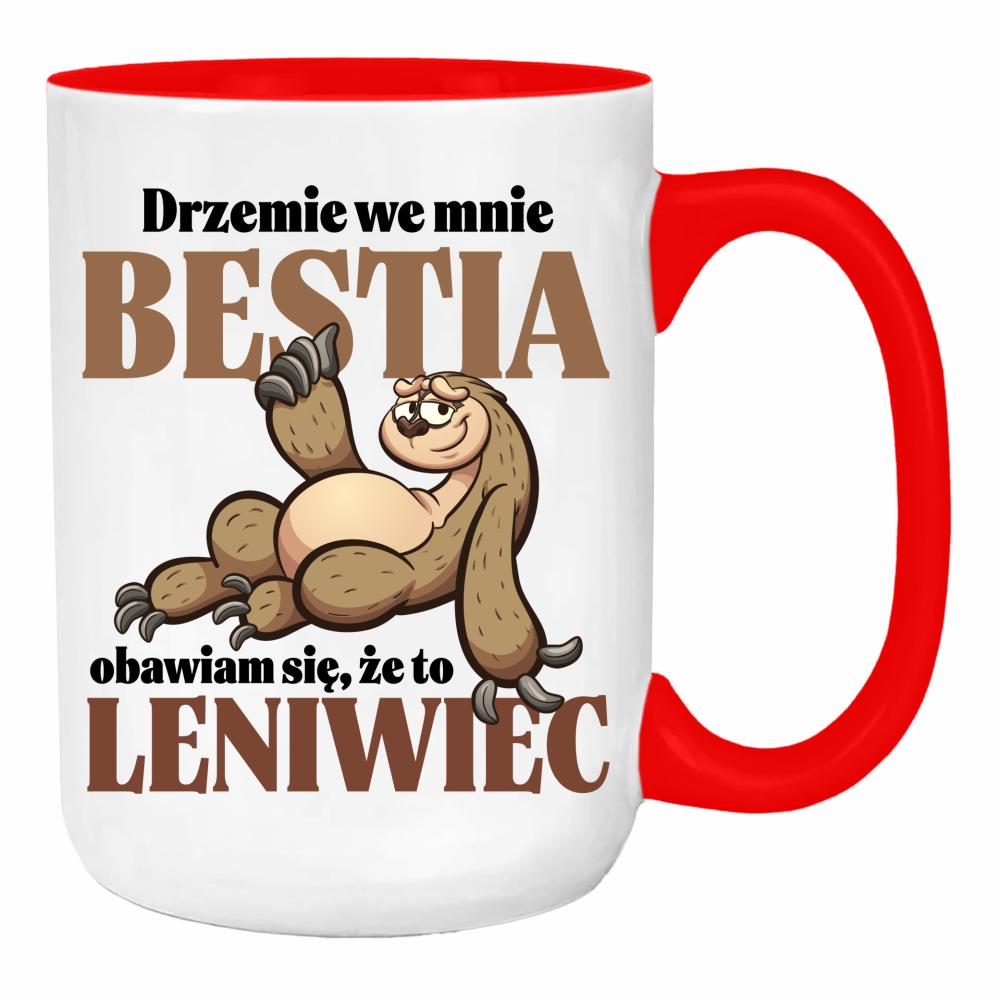 Drzemie we mnie bestia obawiam się to leniwiec duży kubek ucho kolor kolor red