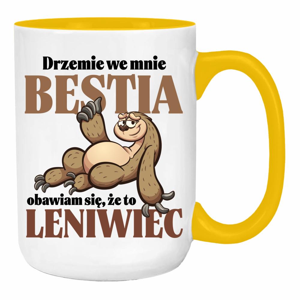 Drzemie we mnie bestia obawiam się to leniwiec duży kubek ucho kolor kolor żółty