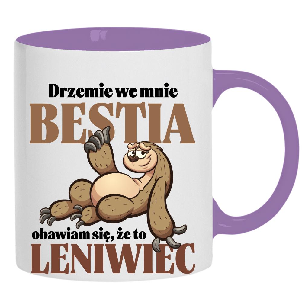 Drzemie we mnie bestia obawiam się to leniwiec kubek ucho kolor kolor jasnofioletowy