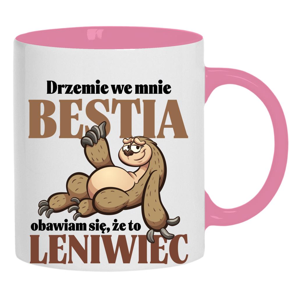 Drzemie we mnie bestia obawiam się to leniwiec kubek ucho kolor kolor różowy