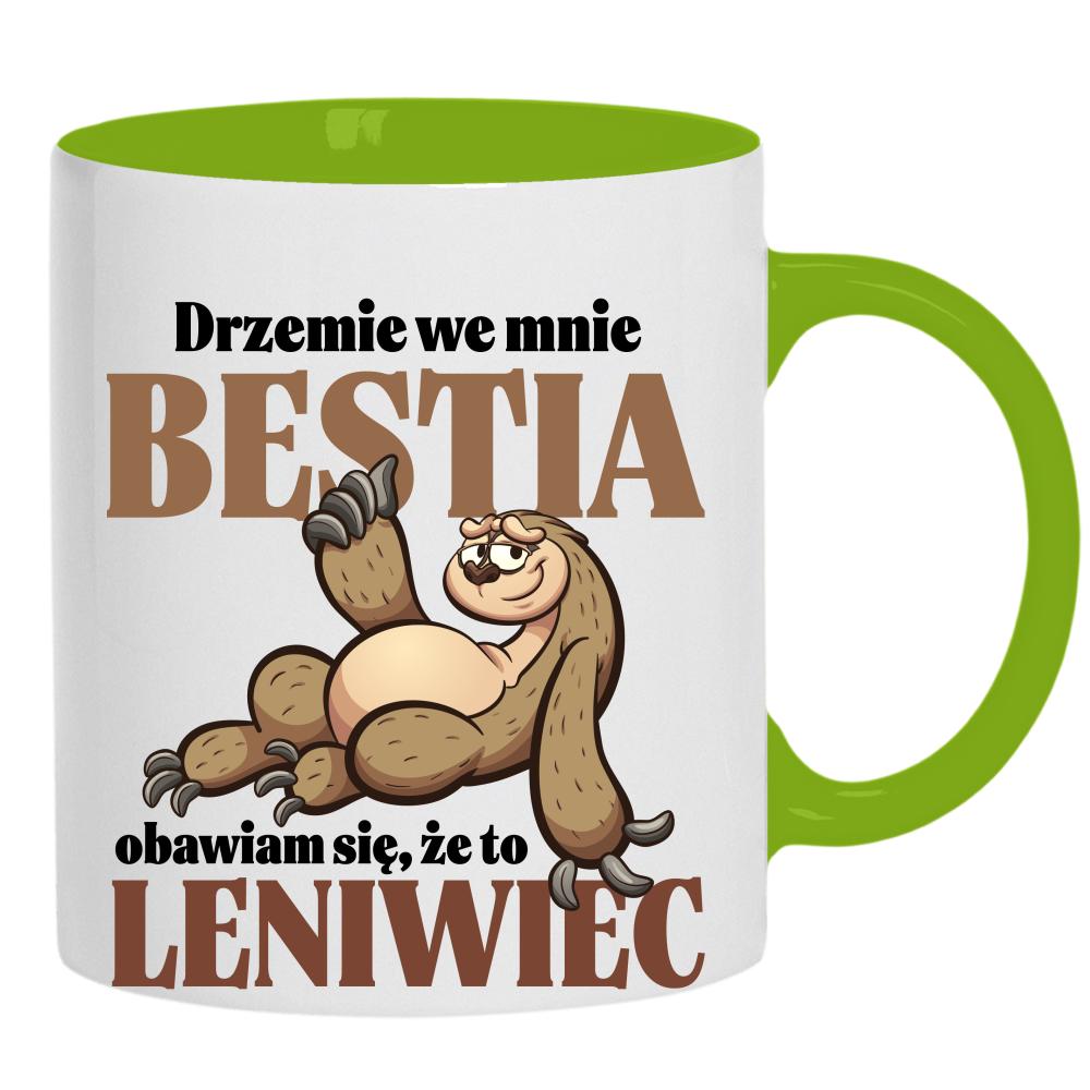 Drzemie we mnie bestia obawiam się to leniwiec kubek ucho kolor kolor zielony