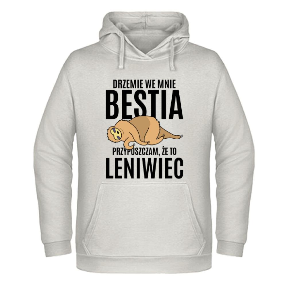Drzemie we mnie Bestia bluza męska z kapturem kolor vanilla milkshake
