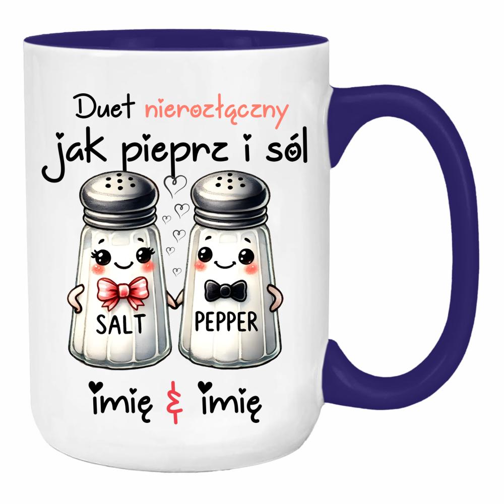 DUET NIEROZŁĄCZNY JAK PIEPRZ I SÓL duży kubek ucho kolor kolor navy