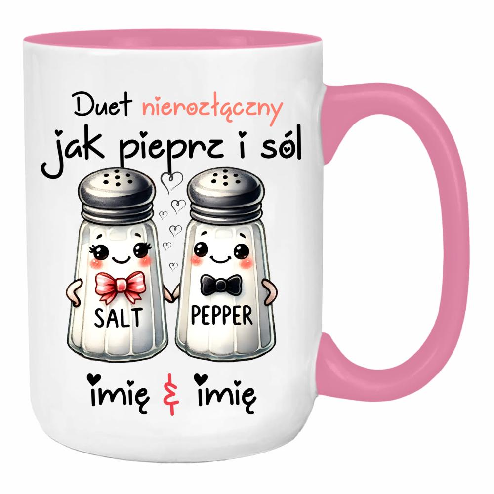 DUET NIEROZŁĄCZNY JAK PIEPRZ I SÓL duży kubek ucho kolor kolor różowy
