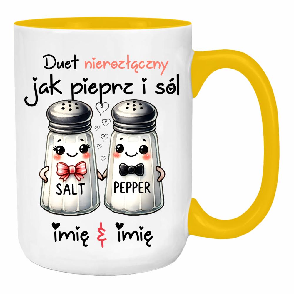 DUET NIEROZŁĄCZNY JAK PIEPRZ I SÓL duży kubek ucho kolor kolor żółty