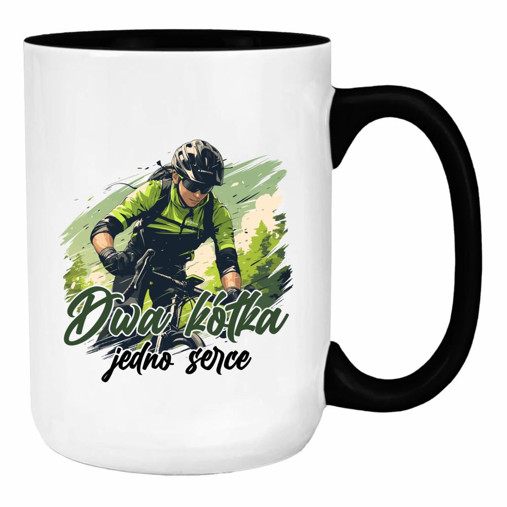 Dwa kółka, jedno serce duży kubek ucho kolor kolor biały