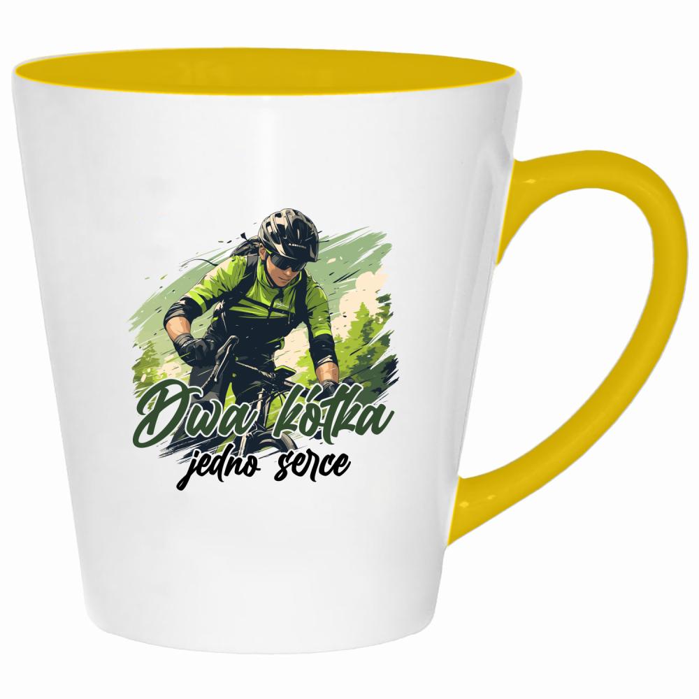 Dwa kółka, jedno serce kubek latte kolor żółtyy