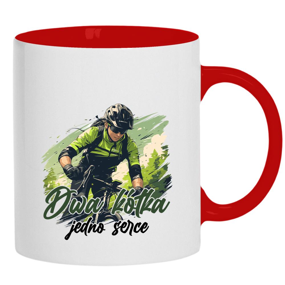 Dwa kółka, jedno serce kubek ucho kolor kolor żółtyy