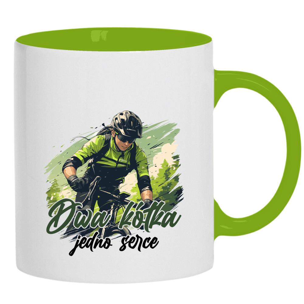 Dwa kółka, jedno serce kubek ucho kolor kolor zielony