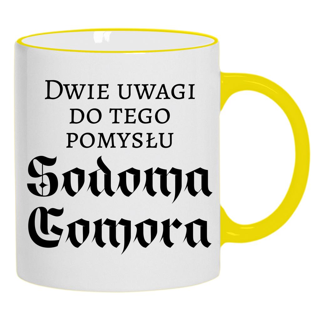 Dwie uwagi do tego pomysłu Sodoma Gomora kubek żółty uchwyt i rant kolor navy