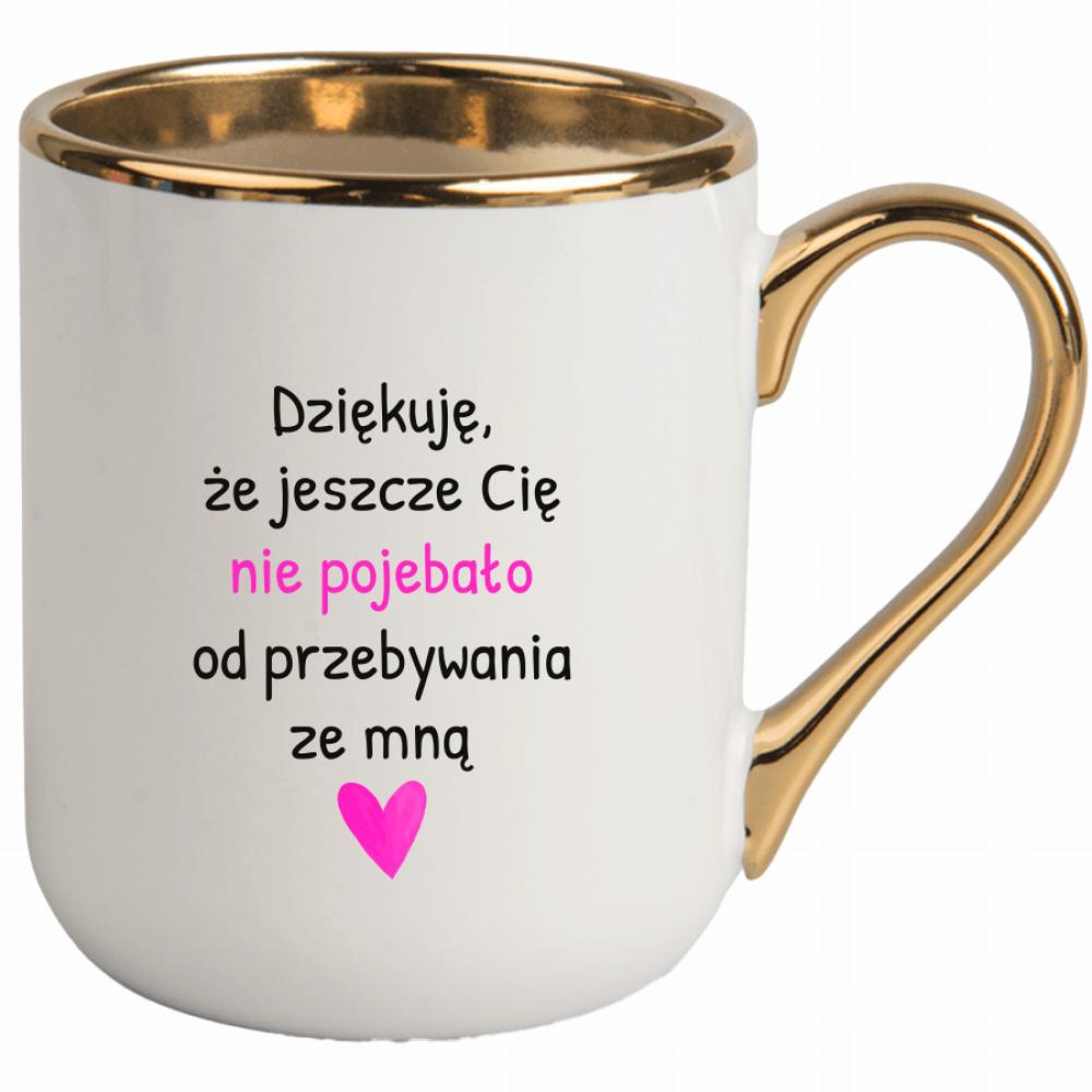 Dziękuję, że jeszcze Cię nie poje#ało kubek elegant biały kolor miętowo zielony
