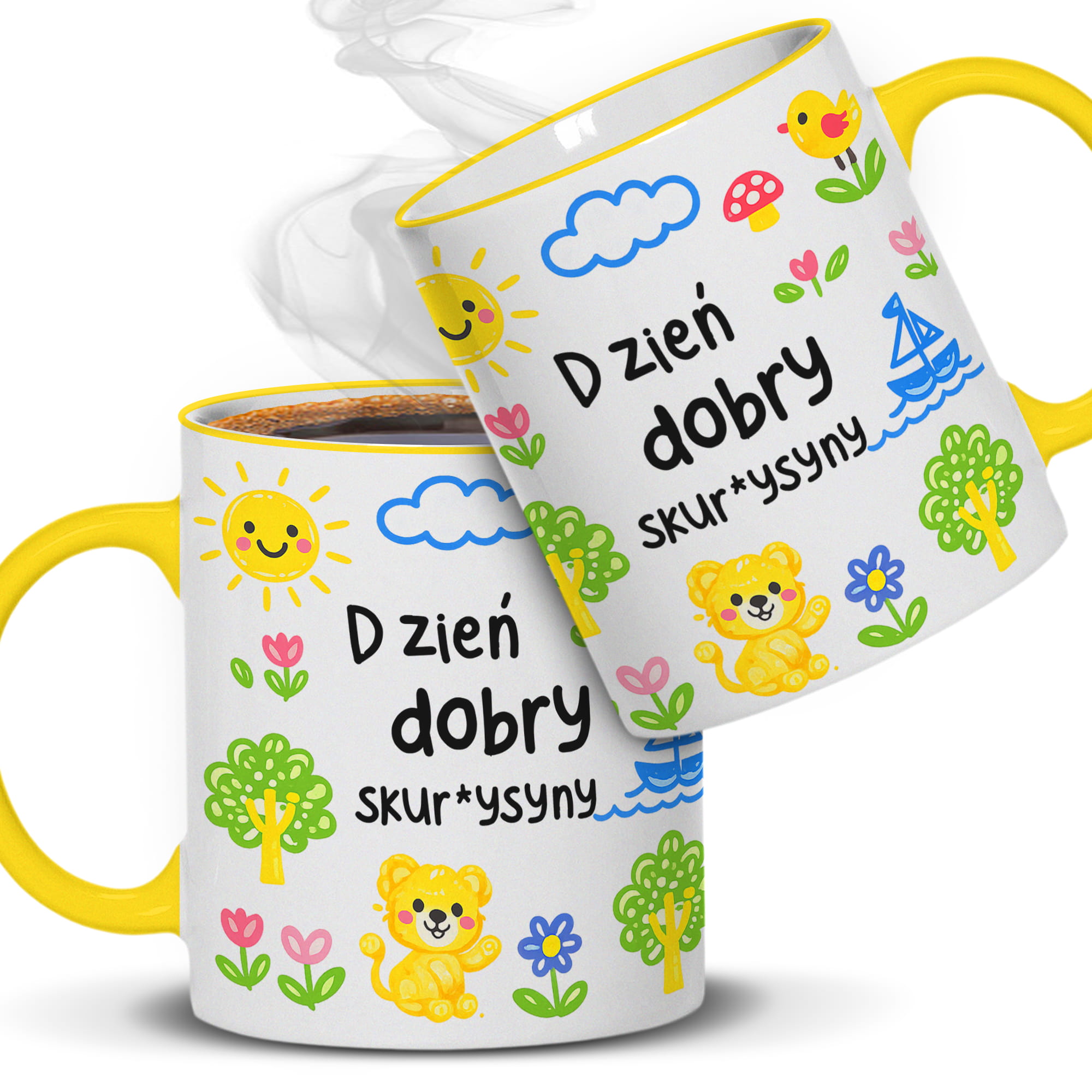 Dzień dobry sku#wysyny kubek żółty uchwyt i rant kolor żółty