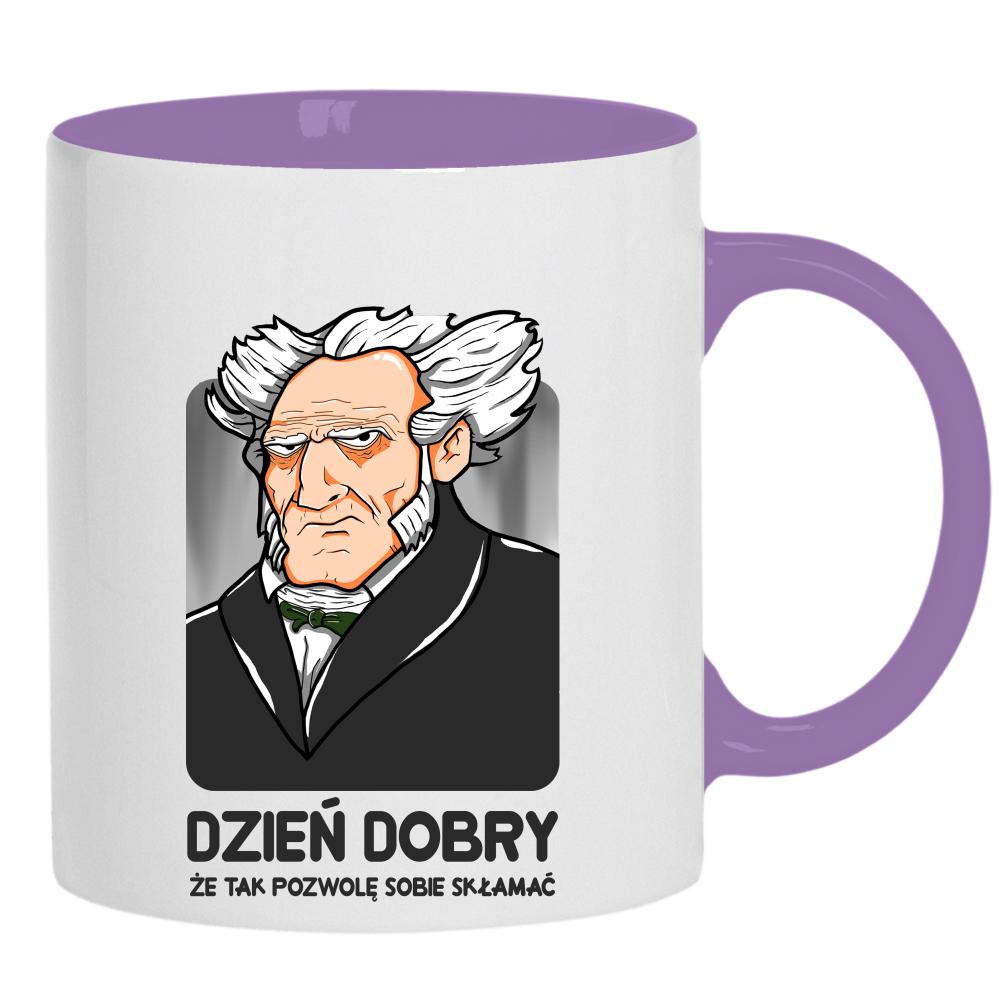 Dzień dobry, że tak pozwolę sobie skłamać kubek ucho kolor kolor jasnofioletowy