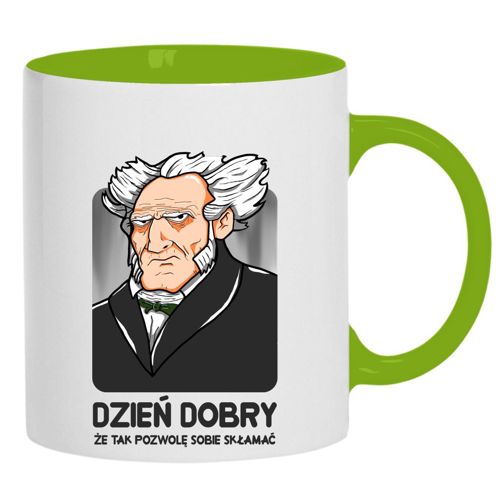 Dzień dobry, że tak pozwolę sobie skłamać kubek ucho kolor kolor zielony