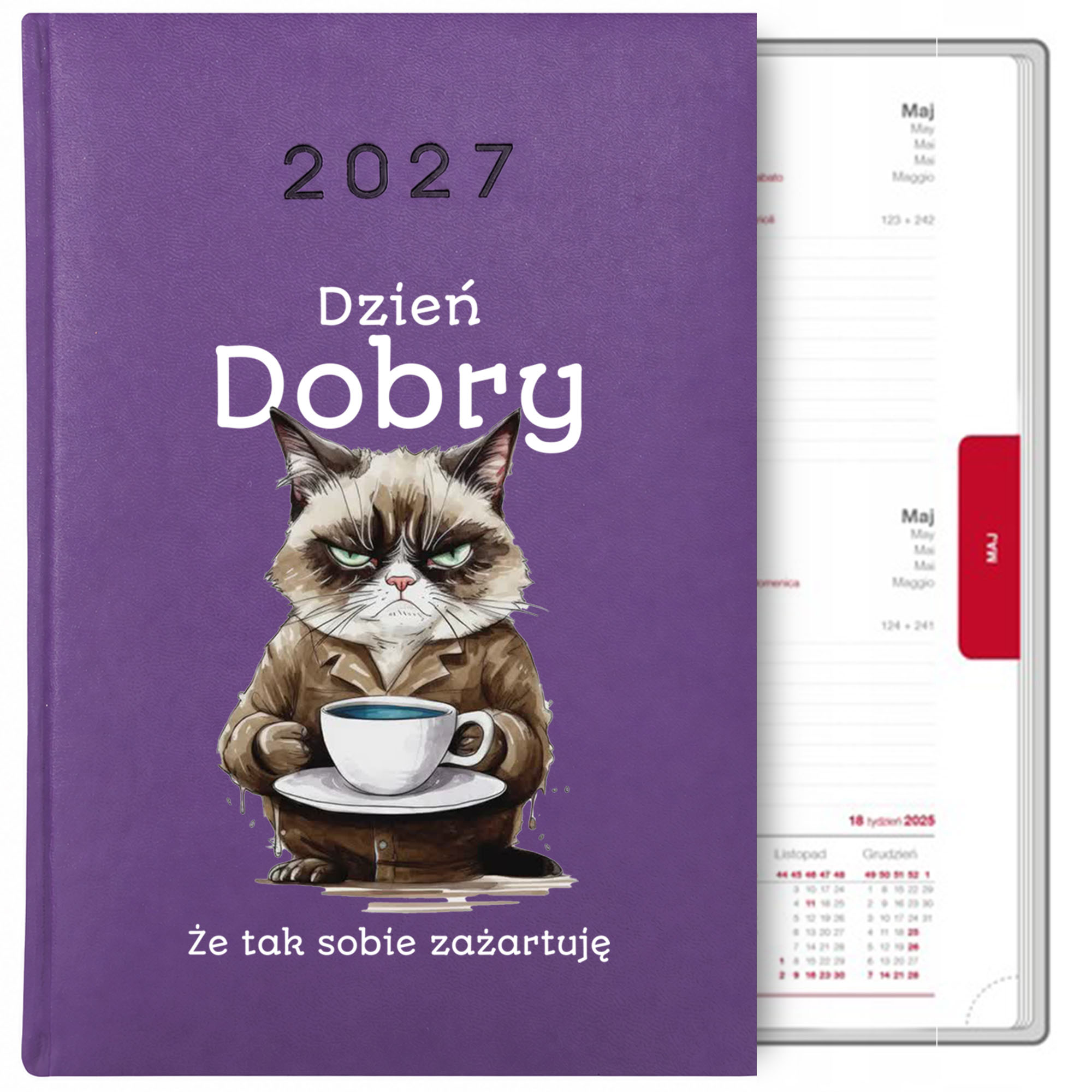 Dzień dobry, że tak sobie zażartuję kalendarz książkowy a5 2027 kolor fioletowy