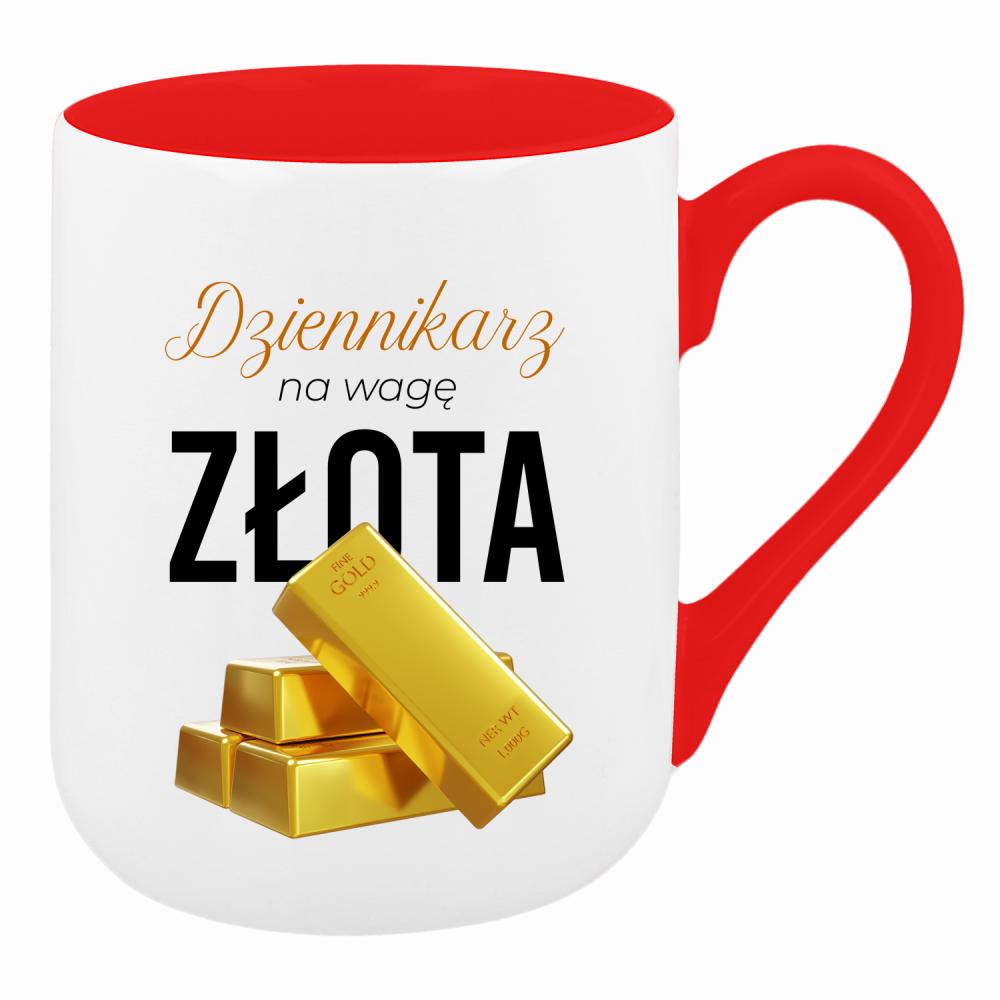 DZIENNIKARZ NA WAGĘ ZŁOTA kubek coffee kolor czerwony latte